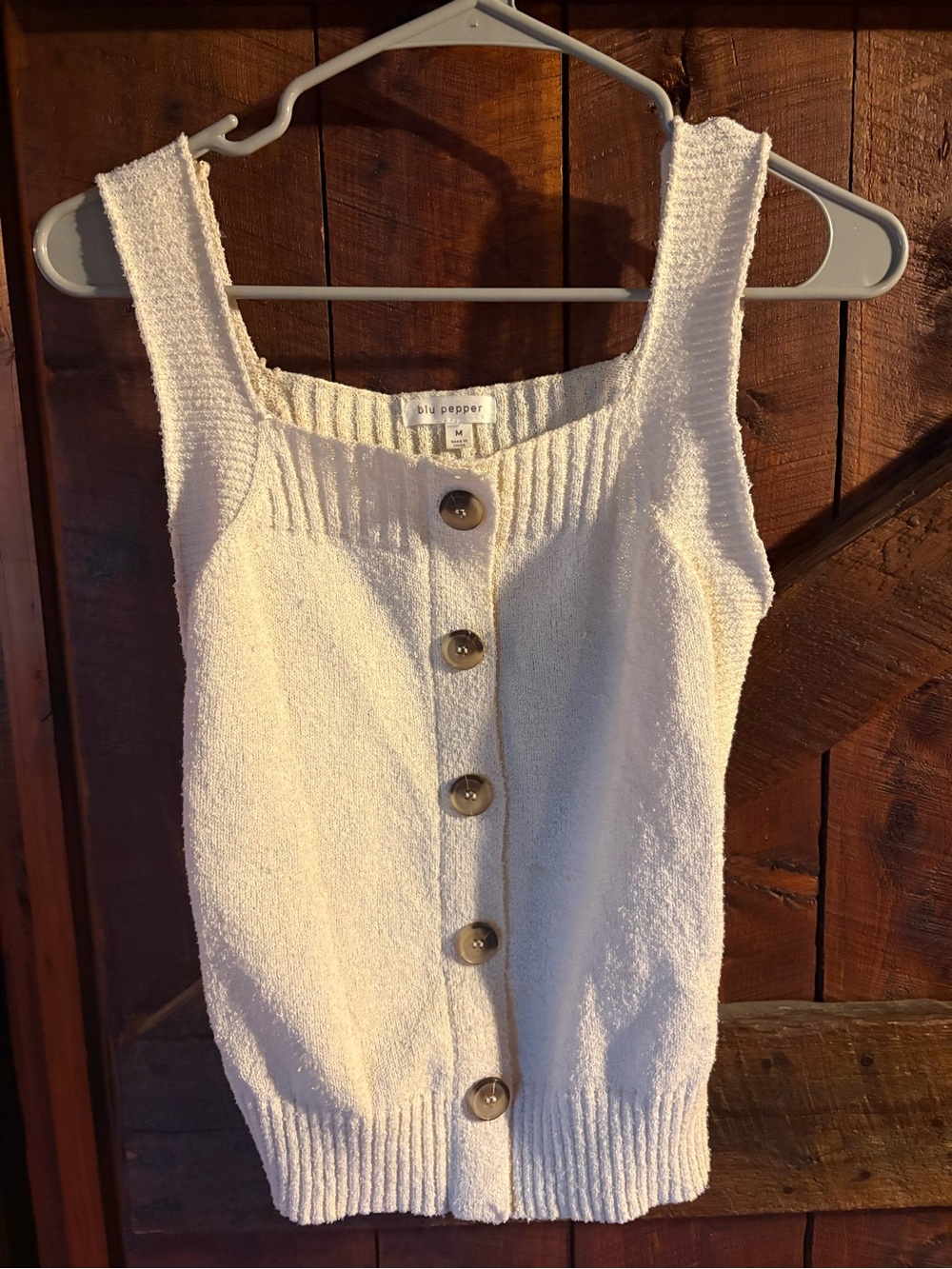 Blu Pepper Cream Button-Front Knit Tank